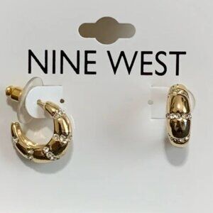 NINE WEST Mod/Contemporary Gold Clear Crystal Huggie Hoop Earrings**NEW!